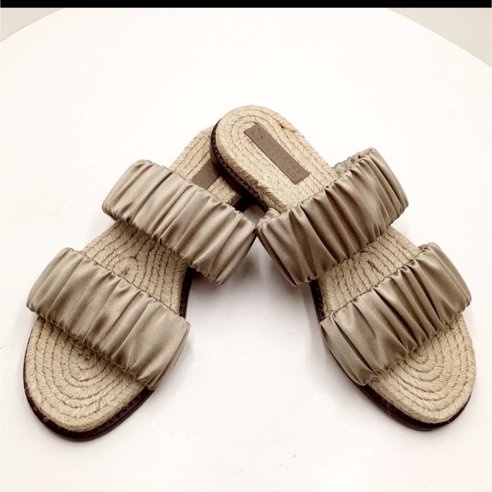 MERCEDES CASTILLO MARCELA ESPADRILLE SLIDE SANDAL SATIN UPPER LEATHER SO…